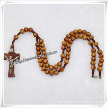 Catholic Handmade Natural Wood Beads Cord Rosary / Religious Knotted Rosary Cross (IO-cr181)